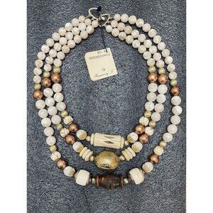 Rosemary G Ro-Do Saks 5th Ave Handmade Bone Horn Riverstone 3-Strand Necklace